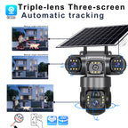 6K 15MP 4G SIM Solar Camera Outdoor 3 Lens 3 Screen Surveillance CCTV PTZ Human Detect Auto Tracking Solar Security Camera V380