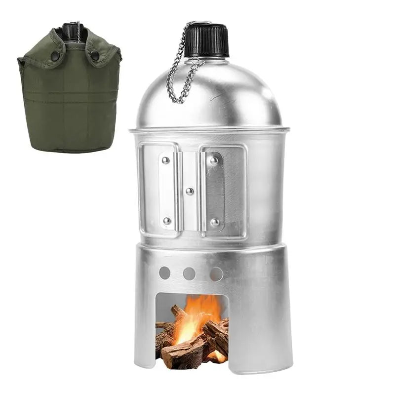 Lightweight Canteen Water Bottle Portable Alcohol Stove Lunch Box Camping Cookware Set Aluminum Canteen Cup Wood Stove Set