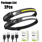 Sensor Headlamp USB Rechargeable LED Flashlight XPE+COB Torch Camping Waterproof Headlight Fishing Headlamp 1/2/3/4/5/8/10PCS