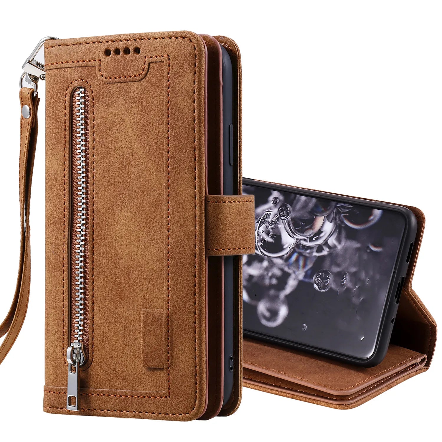 Zipper Wallet Case for Samsung Galaxy S25Ultra S24 Ultra 24FE S25 Plus Leather Case Kickstand Phone Cover Cash Cards Pocket