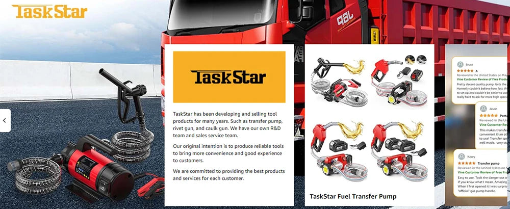 TaskStar 12V Electric Fuel Transfer Pump Kit 13GPM Battery Diesel Transfer Pump with Fuel Nozzle Hoses for Home Business Farm