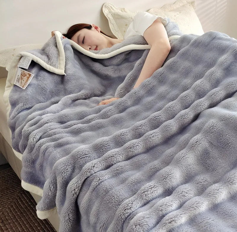 Solid Color Flannel Rabbit Fur Blanket Nap Cover Blanket Soft Sofa Blanket Coral Fleece Cover For Bedroom Manufacturer Wholesale