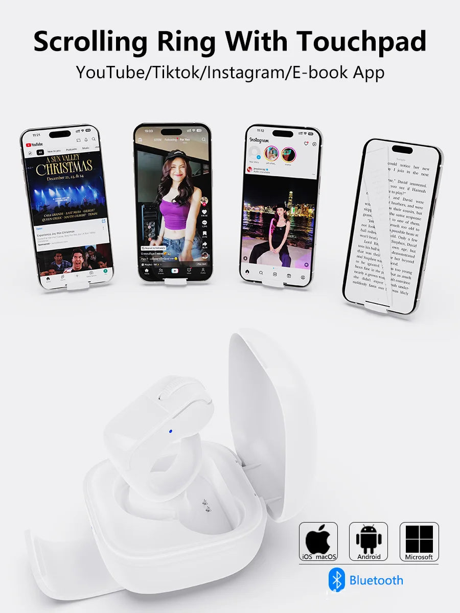 Ring Mouse Rechargeable Mini Light Weight Bluetooth 2.4G Dual-mode Wide Compatible Remote Control Selfie Scan Short Video Speech