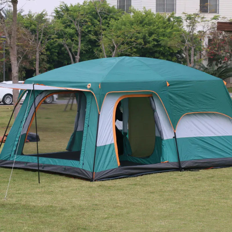5-8/8-12 Person Outdoor Canopy Tent, Two Bedroom One Living Room Large Tent Mosquito Proof Skylight Family Travel Outing Equipm