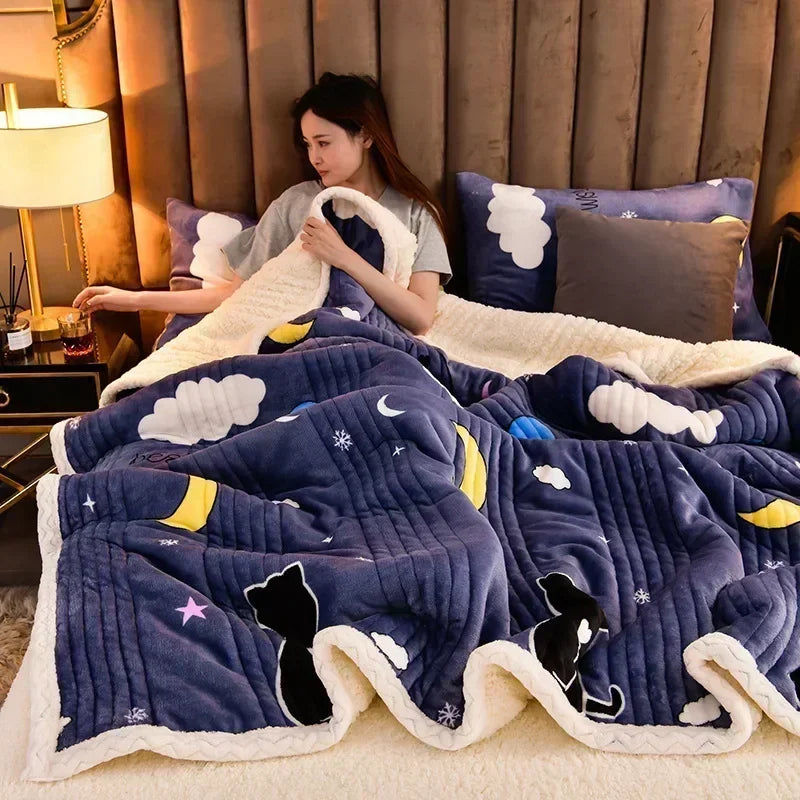 Soft Fluffy Warm Winter Blanket Thicken Lamb's Wool Autumn Warmth Blankets for Bed Milk Velvet Comfortable Sofa Blanket Throw
