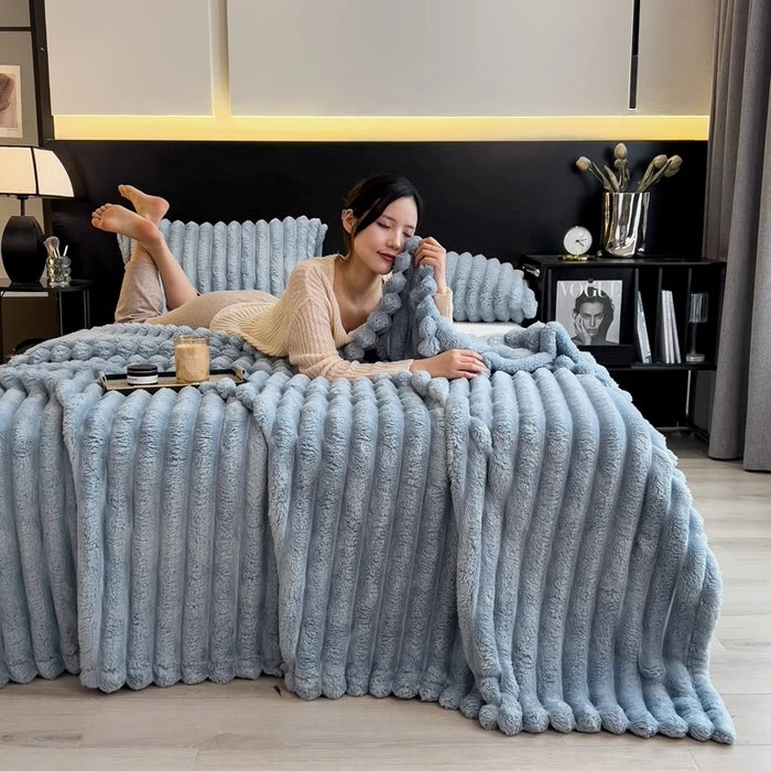 New Artificial Rabbit Plush Autumn Warm Blankets for Beds Soft Coral Fleece Sofa Throw Blanket Comfortable Thicken Bed Sheet