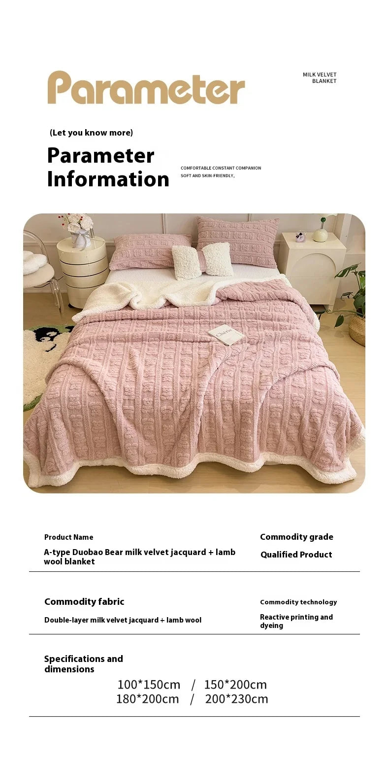 Thickened Coral Fleece Bed Blankets for Winter Warm Soft Imitation Lambs Wool Jacquard Blankets for Bedroom Sleeping Sofa Throw