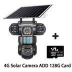 6K 15MP 4G SIM Solar Camera Outdoor 3 Lens 3 Screen Surveillance CCTV PTZ Human Detect Auto Tracking Solar Security Camera V380