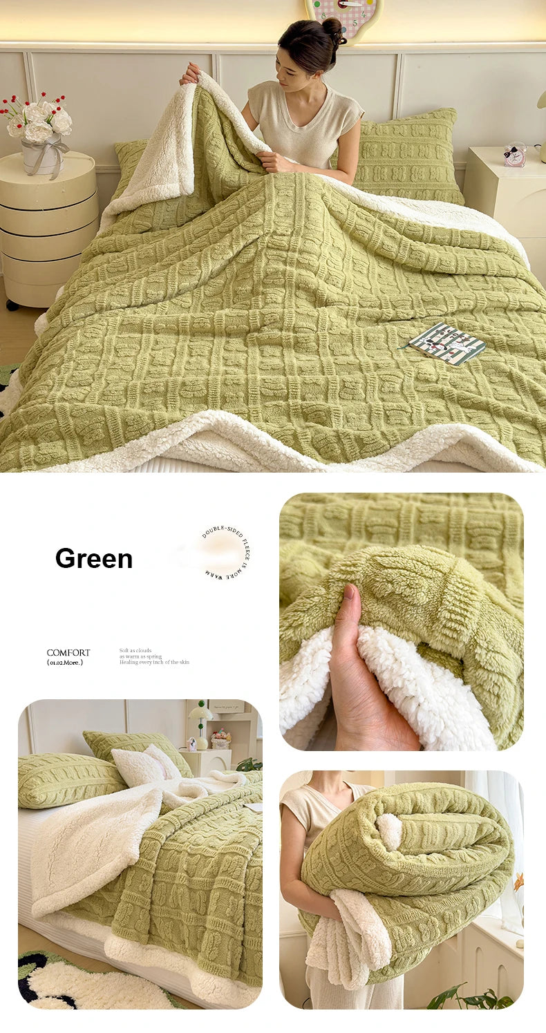 Thickened Coral Fleece Bed Blankets for Winter Warm Soft Imitation Lambs Wool Jacquard Blankets for Bedroom Sleeping Sofa Throw