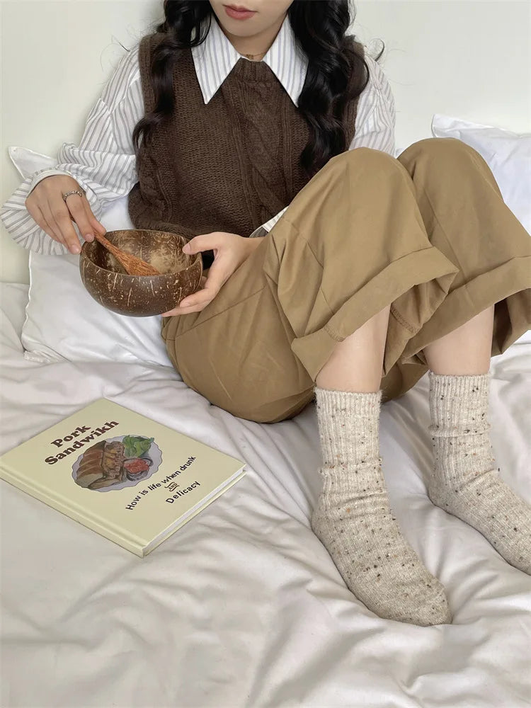 Winter Women Socks Wool Cashmere Thick Warm Long Socks Japanese Fashion Solid Color Thermal Floor Sleeping Socks Christmas Gifts