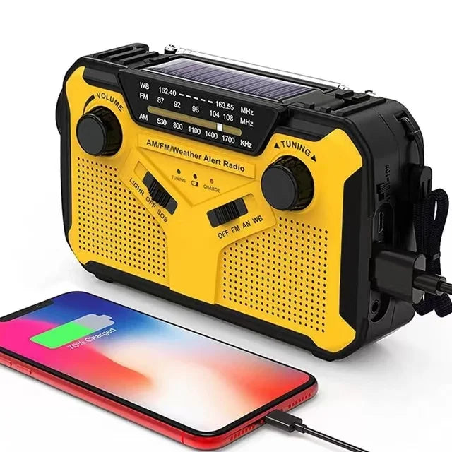 Solar Radio, AM/FM Portable Crank Radio Dynamo Emergency Radio with 4000 mAh Rechargeable Battery, LED Torch, SOS Alarm for Camp