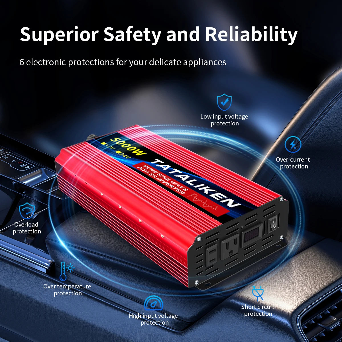 Pure sine wave inverter American socket 3500 w / 4500 w / 5000 w / 6000 w / 7000 w / 8000 w household portable digital display i