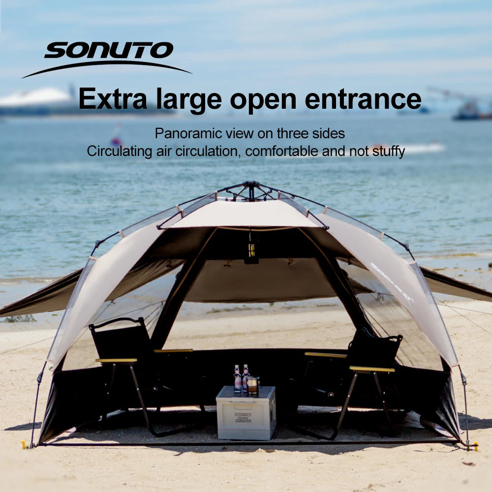 Sonuto Outdoor 3-4P One-Touch Camping Tent Quick Automatic Opening Beach Fishing Tent Family Travel Picnic Park Anti-UV Shade