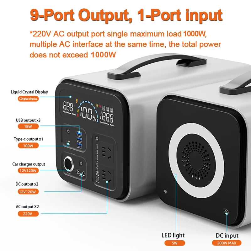 2600W 1800W 500W Portable Power Station 1024wh 345wh Lifepo4 Battery Powerful Power Bank Solar Generator Emergency Power Supply