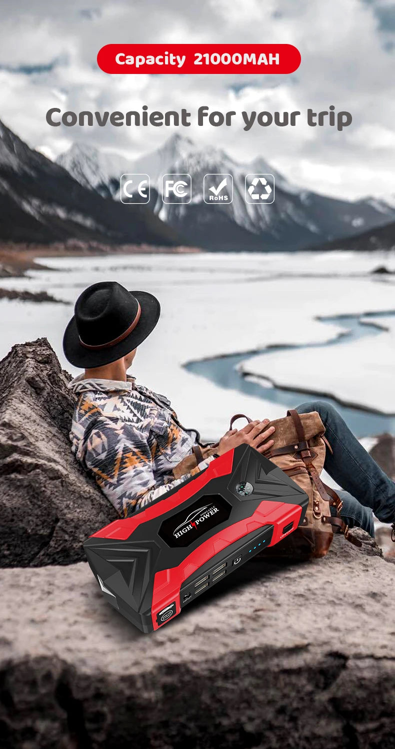 12V 60000mAh Car Jump Starter Digital Display Emergency Power Supply Portable Emergency Starter Car Battery Booster Power Bank