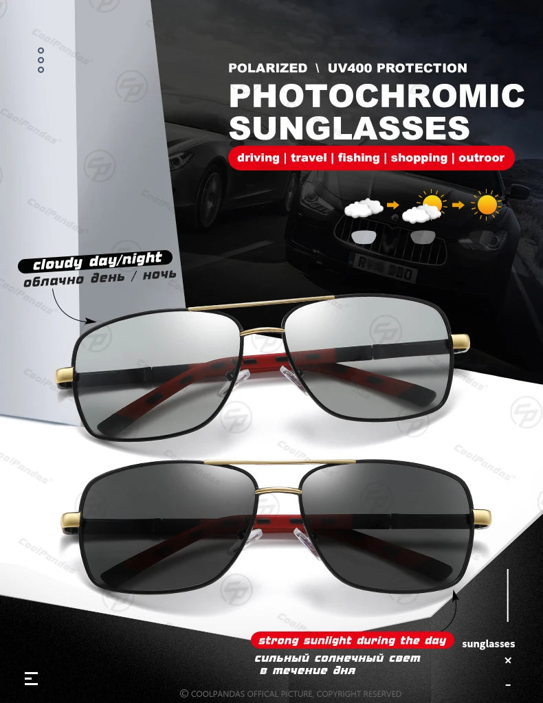 Fashion Men's Sunglasses Polarized Photochromic Lens Women Aluminum Frame Chameleon Glasses Goggle Glasses Oculos de sol