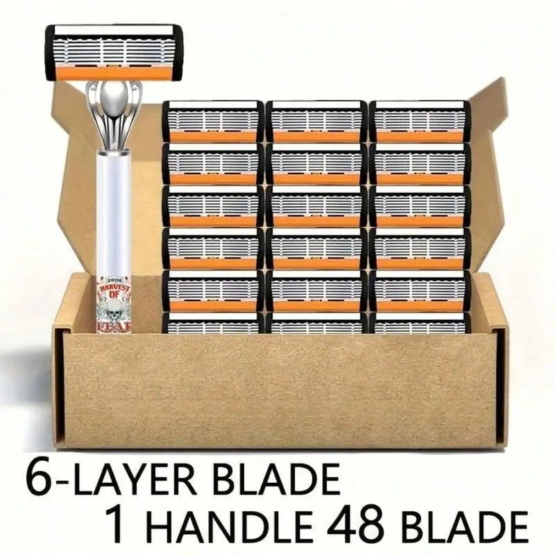 Classic Men's Razor 72 Ultra Sharp Blades Durable Progressive Design Safe Smooth Painless Shaving 2Non Slip Handles Holiday Gift