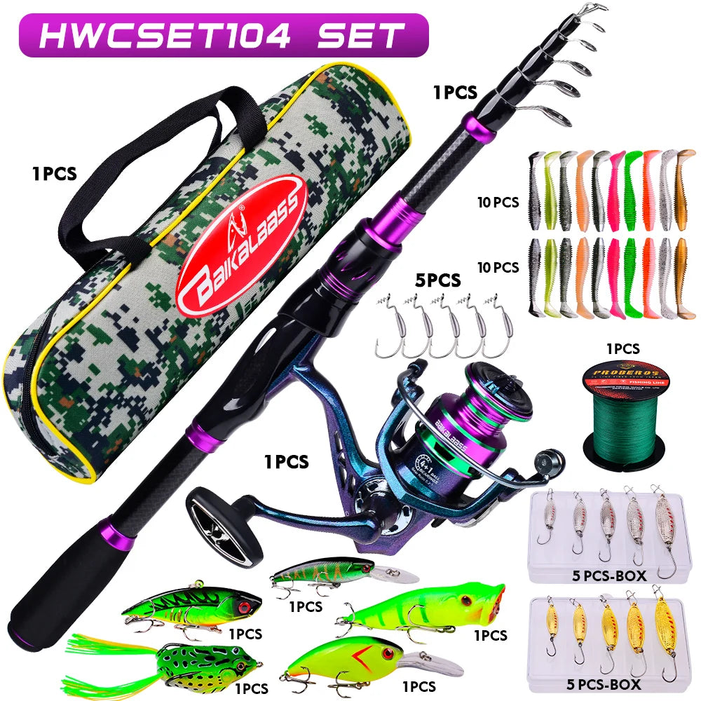 PROBEROS 2.1m Baitcasting/Spinning Fishing Rod Reel Combo Full Set with Line Lure Bag Hooks Freshwater Saltwater Fishing Pesca