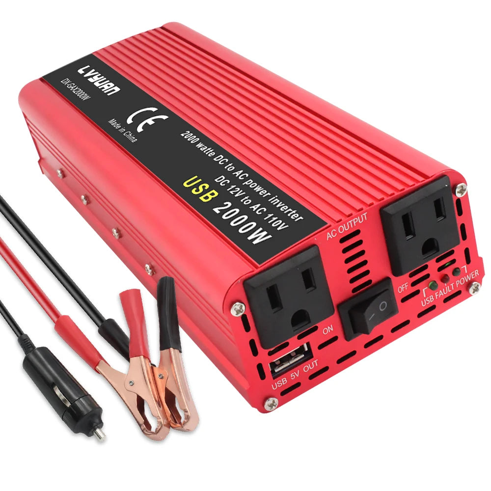 1500W/2000W/2600W Car Inverter DC12V AC110V Power Inversor Portable Outdoor Charger Adapter For Phone/Laptop/Camera US Socket