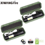 Mini Portable 2000 Lumens Led Flashlight Built In Battery Torch COB Variable Focus Waterproof Tactical Flashlight Bulb Light