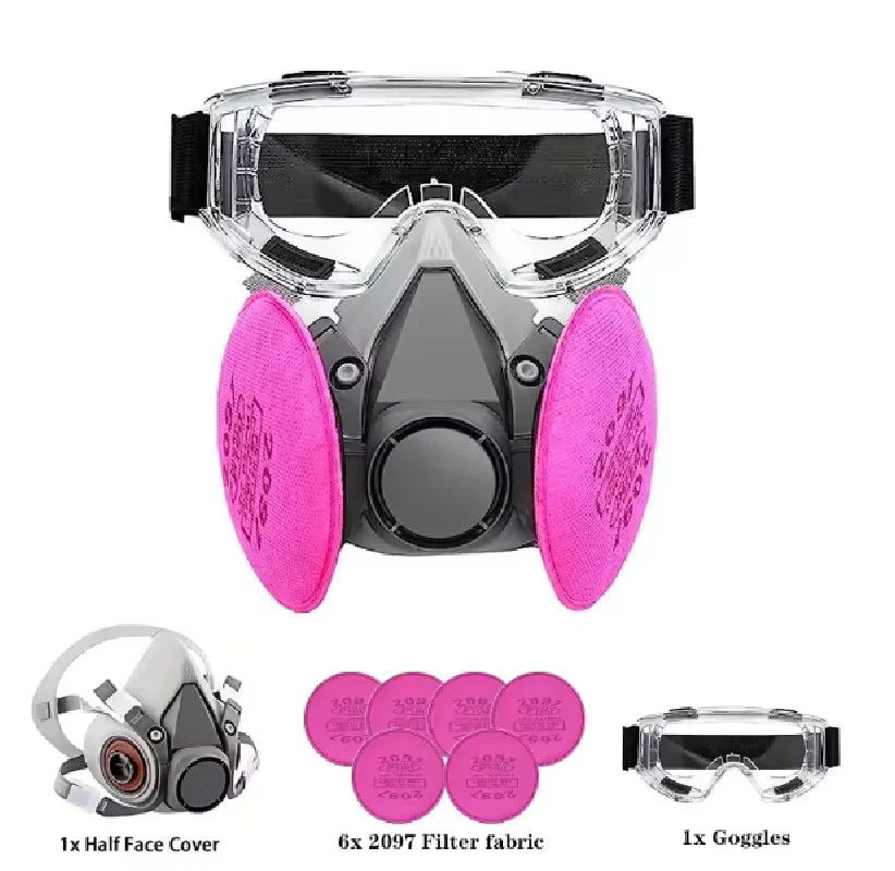 Dustproof 6200 Respirator Gas Mask Half Face with 2097 Filter Goggles Sets for Epoxy Dust Paint Organic Vapor Welding Grinding