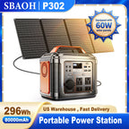 SBAOH Portable Power Station, 296Wh 300W, 110V AC Outlet, Solar Power Station with 60W Solar Panel, Travel/Outdoor/Home Use