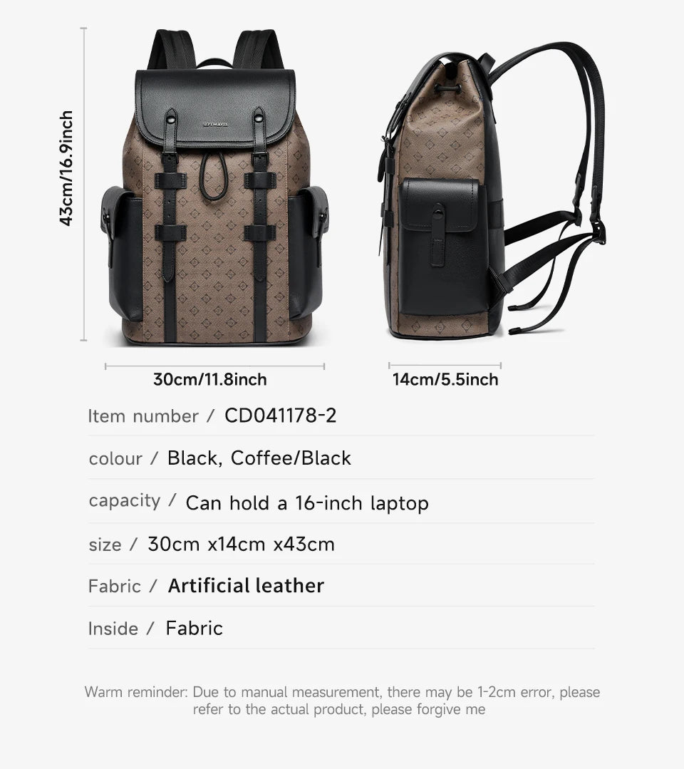 Septwolves Fashion Design Printed Leather Backpack Man Large Flip Cover Business Print Travel Laptop Bags Big Monogram Bagpack