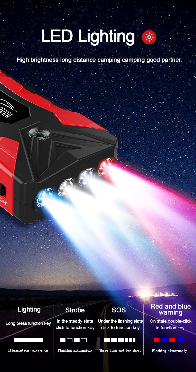 12V 60000mAh Car Jump Starter Digital Display Emergency Power Supply Portable Emergency Starter Car Battery Booster Power Bank