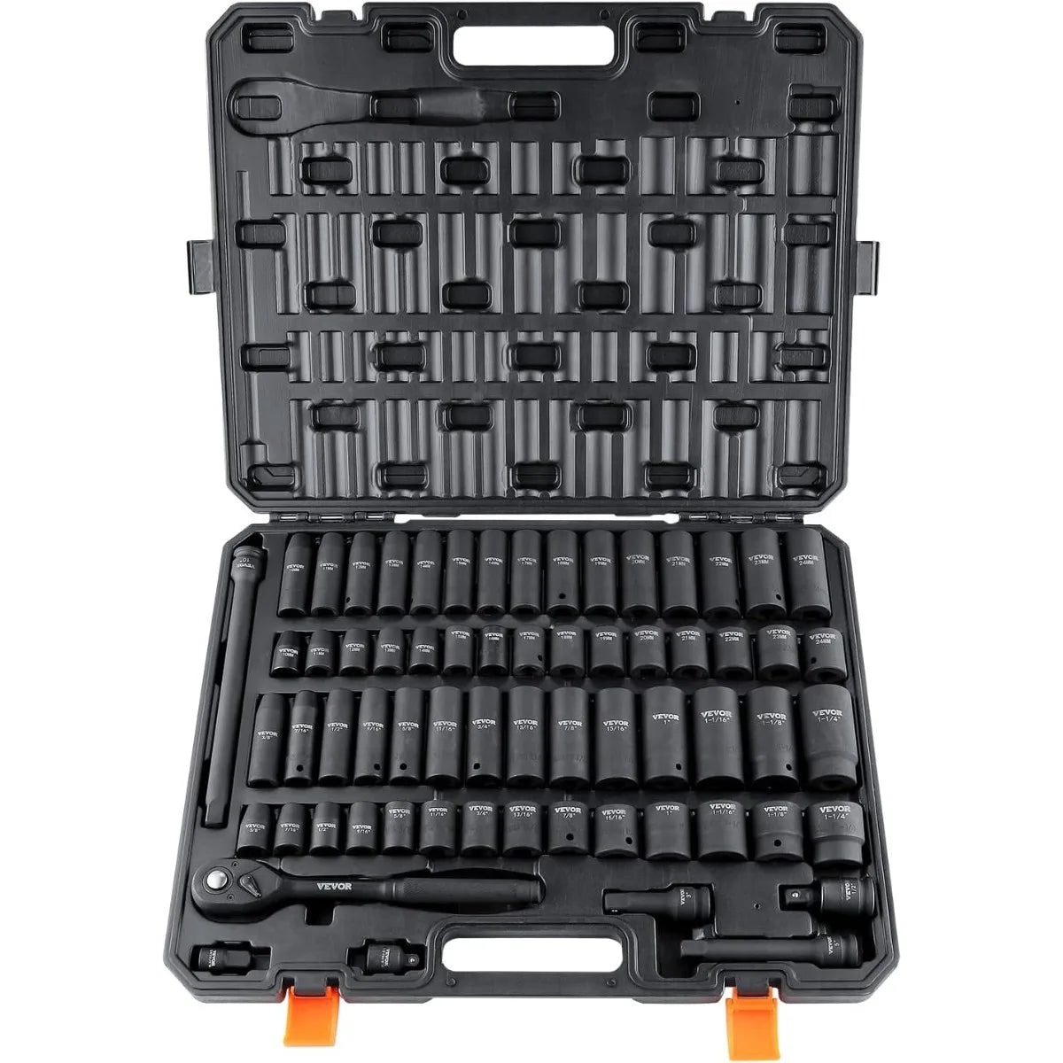 VEVOR 1/4, 3/8 & 1/2 Inch Drive Impact Socket Set, 210-Piece Full Metric/Standard with Extensions & Universal Joint, 3 Cases