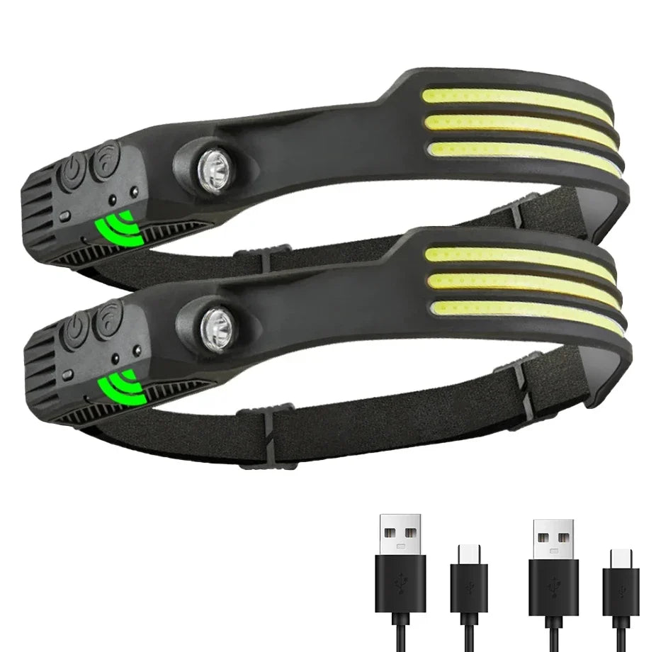 Powerful COB LED Induction Headlamp Built-in Battery USB Rechargeable Head Flashlight Outdoor Camping Fishing Riding Headlight