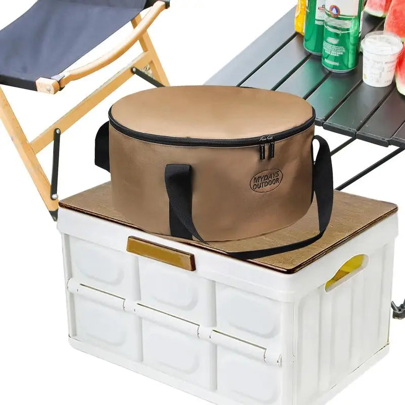 Camping Utensil Bag Portable Pot Organizer Pouch With Zipper Travel Use Cooking Set Storage Pouch Multifunctional Bucket Round