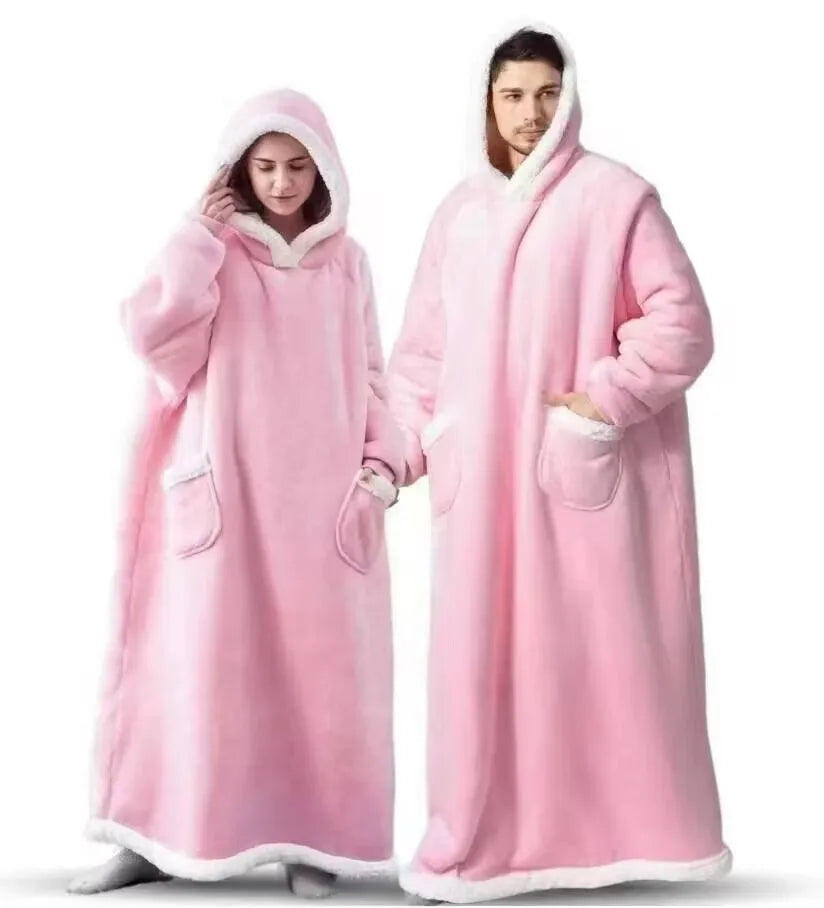 Men's and women's extra long winter hoodies, greedy blankets, pajamas with sleeves, sportswear