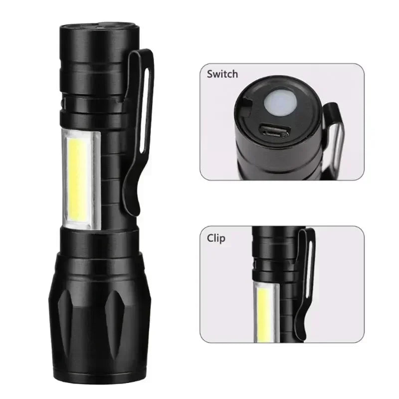 2000LM Ultra Bright P50 LED Flashlight Tactical EDC Emergency Spotlight Telescopic ZoomHandheld Torch  w/ 14500/18650 Battery