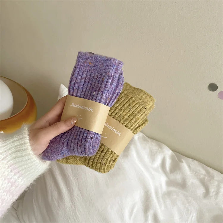 Winter Women Socks Wool Cashmere Thick Warm Long Socks Japanese Fashion Solid Color Thermal Floor Sleeping Socks Christmas Gifts