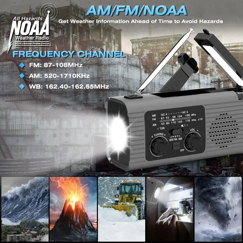 Solar Radio Flashlight For Camping Portable Hand Crank Weather Radio AM/FM/NOAA Radio Crank Radios 3 Way Charging Survival Radio
