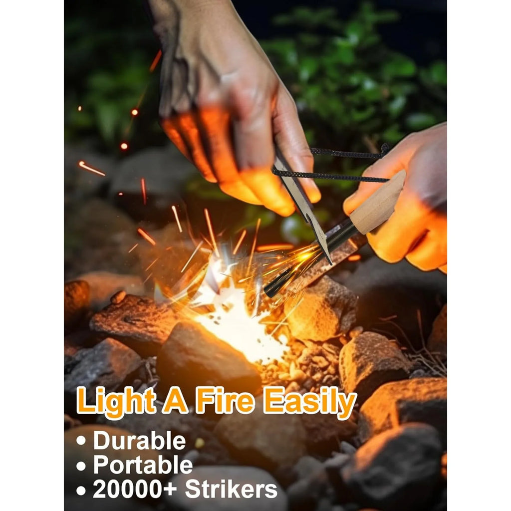 Fire Starter Survival Tool, Fire Starter Kit Includes Magnesium Rod, 2 Pcs Wick Hemp Rope and Multifunctional Outdoor Bag