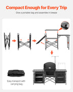 SucceBuy Camping Kitchen Table Aluminum Portable Cook Station with 3 Storage Cupboard Carrying Bag Quick Set-up for BBQ Picnic