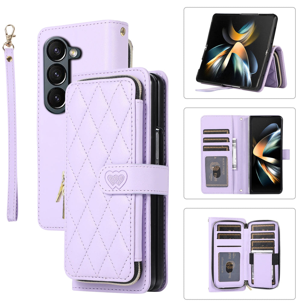 Crossbody Lanyard Leather Phone Case for Samsung Galaxy Z Fold 7 6 5 4 3 Fold5 Fold4 Fold6 5G Wallet with Card Holder Slot Cover