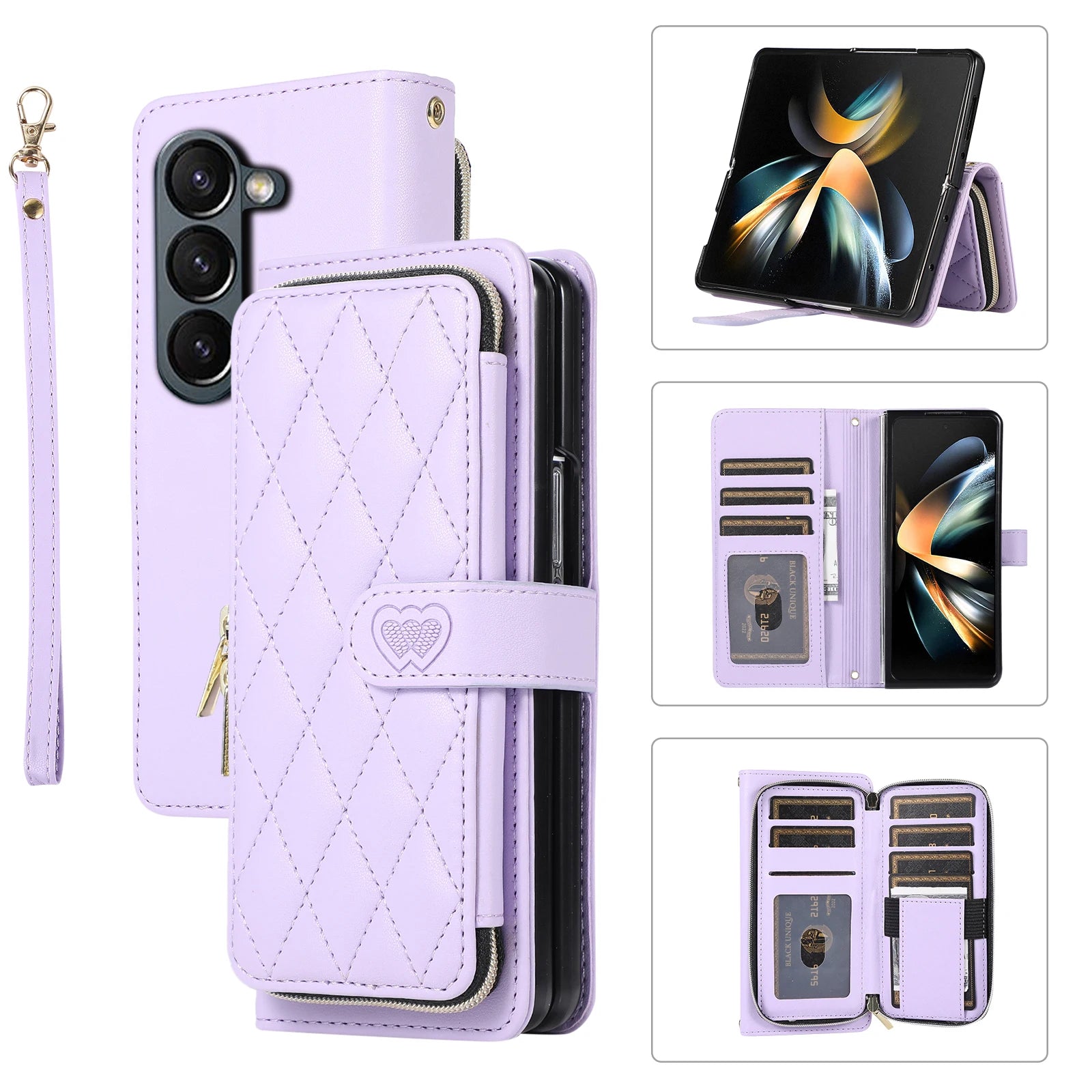 Crossbody Lanyard Leather Phone Case for Samsung Galaxy Z Fold 7 6 5 4 3 Fold5 Fold4 Fold6 5G Wallet with Card Holder Slot Cover