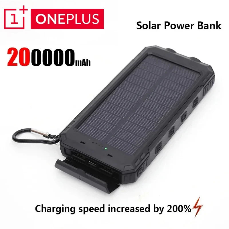OnePlus Solar Power Bank 200000mAh Large Capacity Fast Charging External Battery with SOS Emergency Power for IPhone Samsung