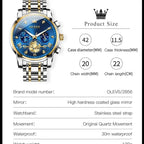 OLEVS 2856 Quartz Watch for Men Flywheel Skeleton Chronograph Moon Phase