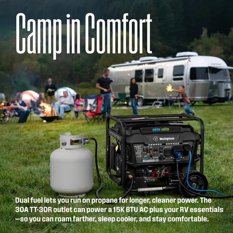 7500W EFI Dual Fuel Generator - Electric Start, CO Sensor, Transfer Ready, Quiet Home Backup