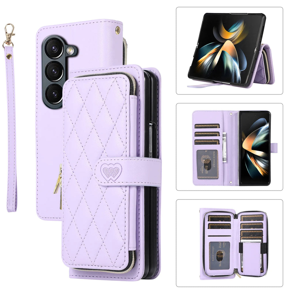 Crossbody Lanyard Leather Phone Case for Samsung Galaxy Z Fold 7 6 5 4 3 Fold5 Fold4 Fold6 5G Wallet with Card Holder Slot Cover