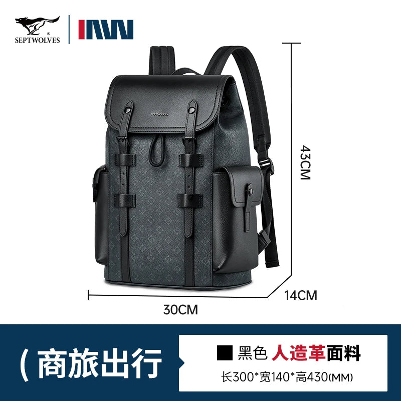 Septwolves Fashion Design Printed Leather Backpack Man Large Flip Cover Business Print Travel Laptop Bags Big Monogram Bagpack