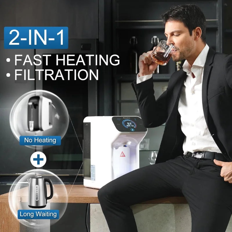 8 Stage Reverse Osmosis Water Filter 110V Countertop Heating White RO Water Purifier