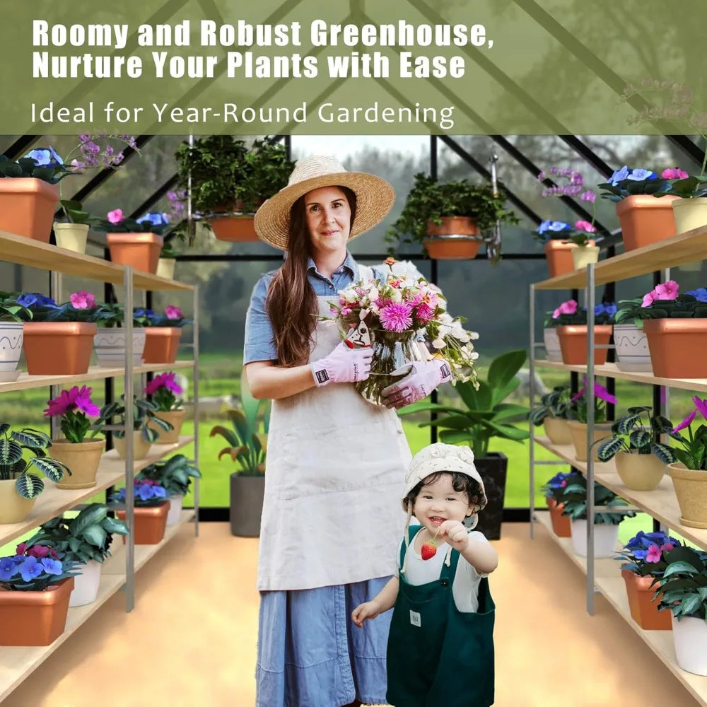 6 x 8 FT Polycarbonate Greenhouse, Winter Greenhouses for Outdoors,Outdoor Greenhouse with Roof Air Vent, Heavy Duty Walk-in Alu