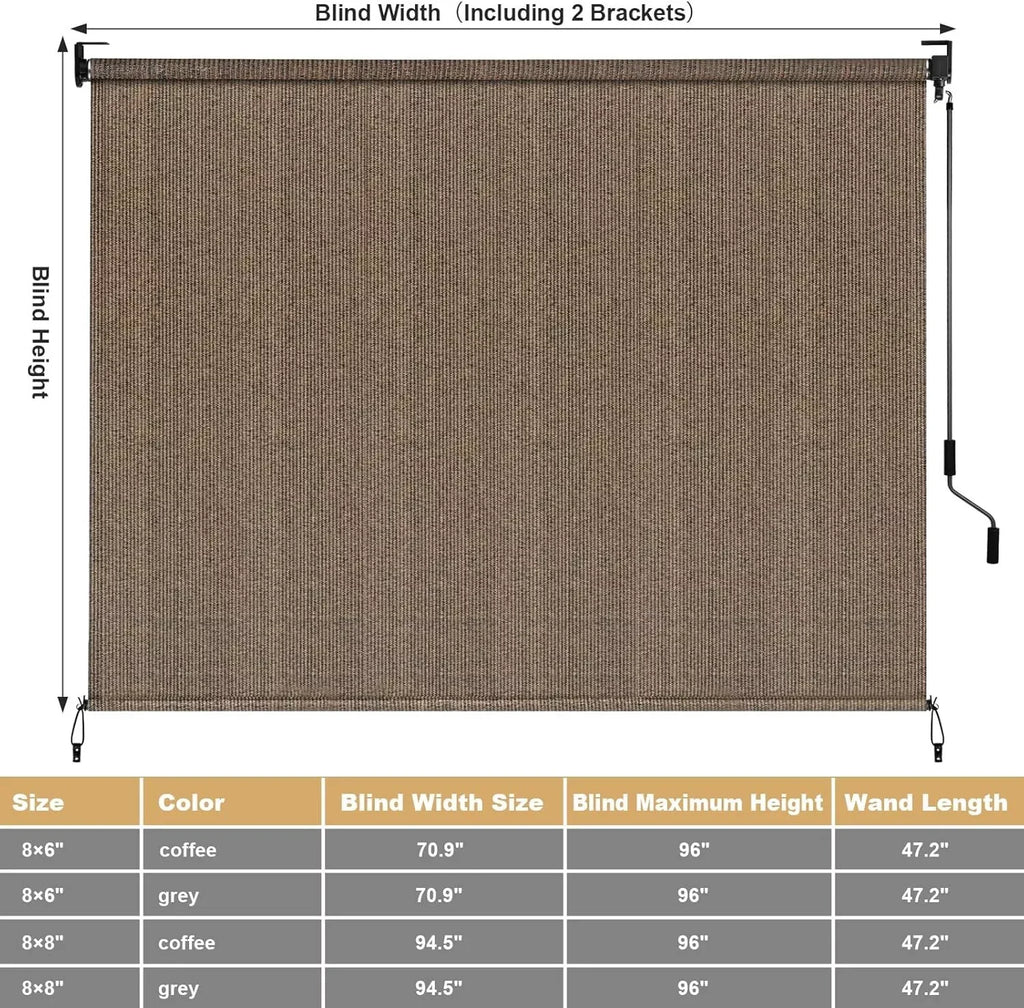 Outdoor Roller Sun Shade HDPE Patio Privacy Shades Screen Aluminum,Cordless Patio Roll Up Blinds, Exterior Shade Cloth Roll