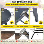 Fire Pit Bowl, 34-Inch Diameter Round Carbon Steel Fire Bowl, Wood Burning for Outdoor Patios, Backyards & Camping Uses, with A