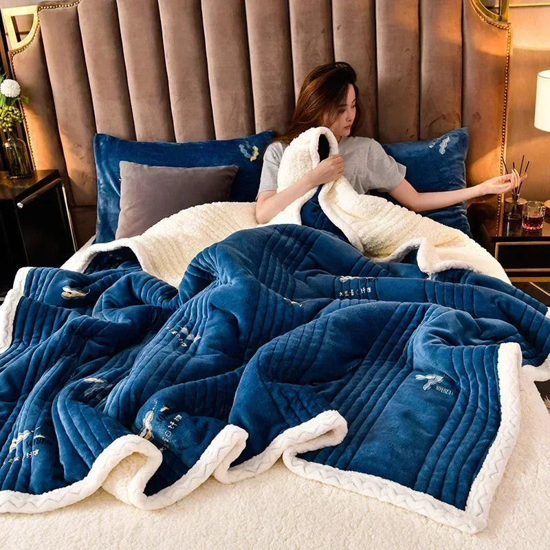 Soft Fluffy Warm Winter Blanket Thicken Lamb's Wool Autumn Warmth Blankets for Bed Milk Velvet Comfortable Sofa Blanket Throw