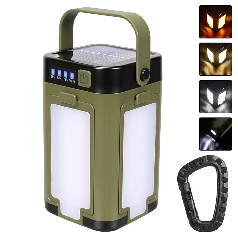 Solar Rechargeable LED Camping Lamp 4 Leaf Foldable Tent Lamp Warm Fire Atmosphere Lamp Outdoor Emergency Lighting Torch Lantern